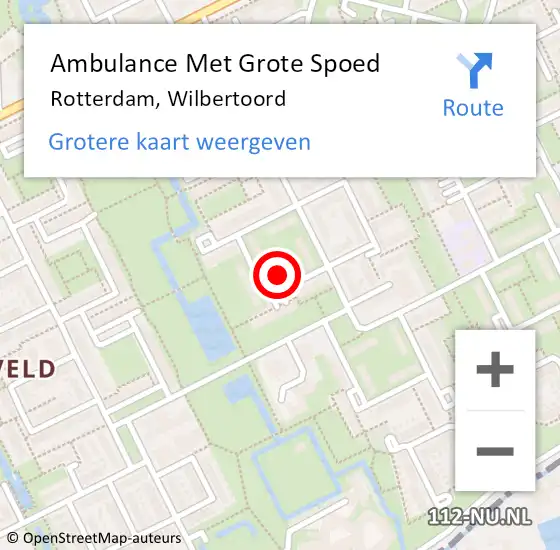 Locatie op kaart van de 112 melding: Ambulance Met Grote Spoed Naar Rotterdam, Wilbertoord op 16 februari 2023 21:38