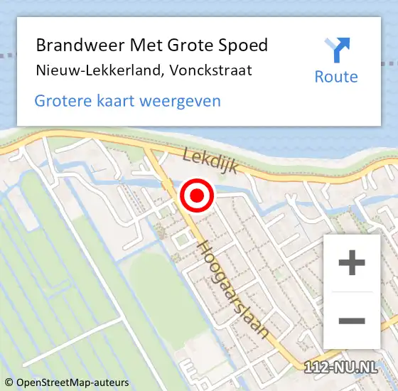 Locatie op kaart van de 112 melding: Brandweer Met Grote Spoed Naar Nieuw-Lekkerland, Vonckstraat op 16 februari 2023 21:51