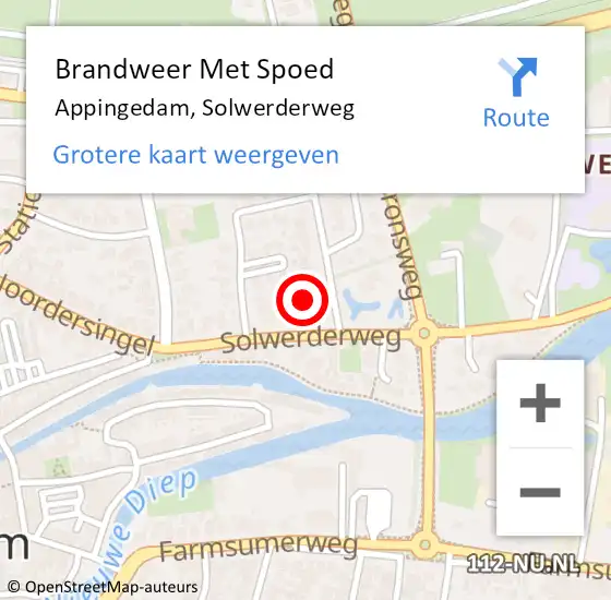 Locatie op kaart van de 112 melding: Brandweer Met Spoed Naar Appingedam, Solwerderweg op 16 februari 2023 21:54