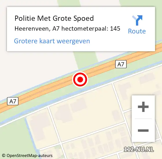 Locatie op kaart van de 112 melding: Politie Met Grote Spoed Naar Heerenveen, A7 hectometerpaal: 145 op 16 februari 2023 22:18