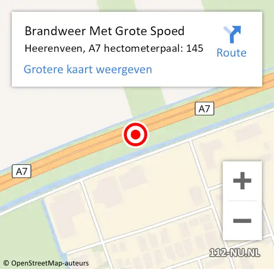 Locatie op kaart van de 112 melding: Brandweer Met Grote Spoed Naar Heerenveen, A7 hectometerpaal: 145 op 16 februari 2023 22:20