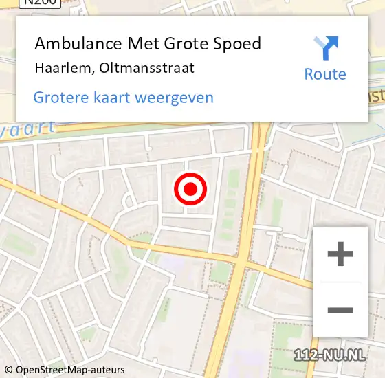 Locatie op kaart van de 112 melding: Ambulance Met Grote Spoed Naar Haarlem, Oltmansstraat op 16 februari 2023 22:33