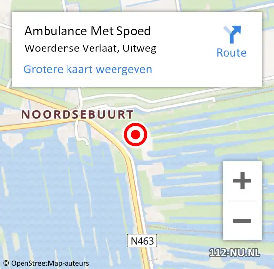 Locatie op kaart van de 112 melding: Ambulance Met Spoed Naar Woerdense Verlaat, Uitweg op 16 februari 2023 22:54