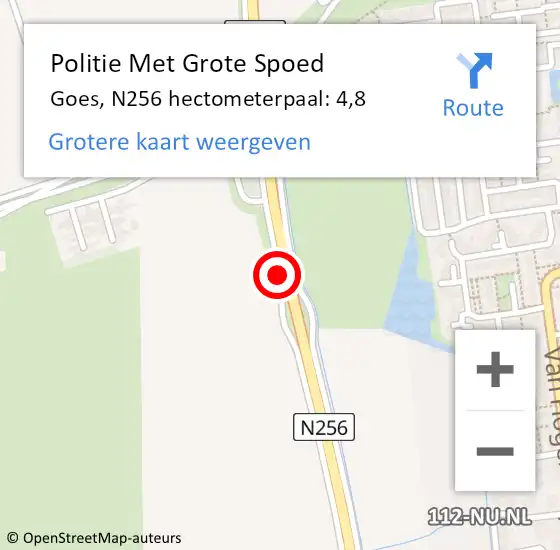 Locatie op kaart van de 112 melding: Politie Met Grote Spoed Naar Goes, N256 hectometerpaal: 4,8 op 17 februari 2023 01:29