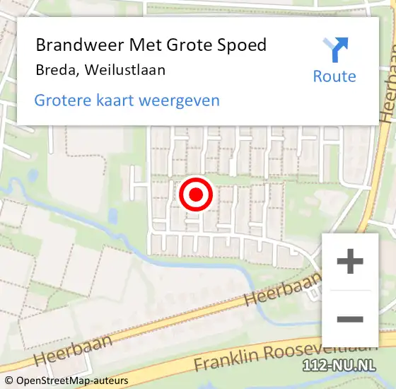 Locatie op kaart van de 112 melding: Brandweer Met Grote Spoed Naar Breda, Weilustlaan op 17 februari 2023 01:30