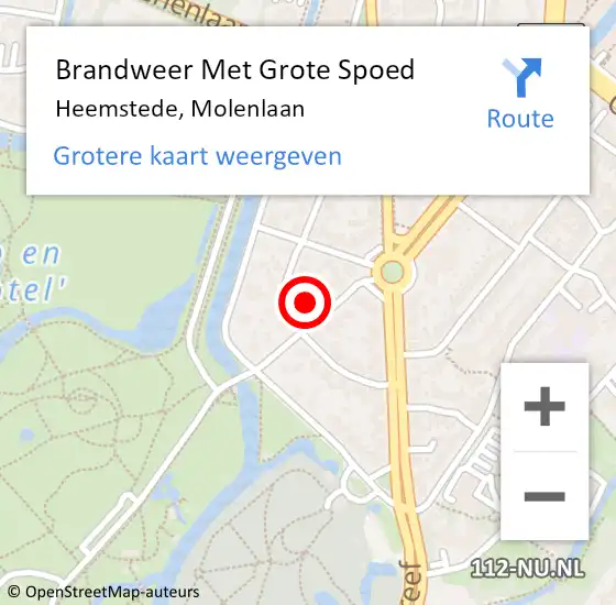 Locatie op kaart van de 112 melding: Brandweer Met Grote Spoed Naar Heemstede, Molenlaan op 17 februari 2023 02:37