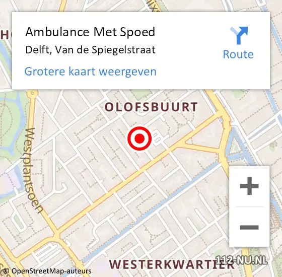 Locatie op kaart van de 112 melding: Ambulance Met Spoed Naar Delft, Van de Spiegelstraat op 17 februari 2023 03:13