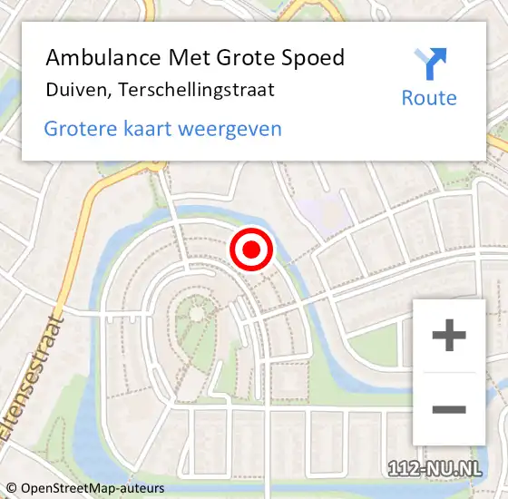 Locatie op kaart van de 112 melding: Ambulance Met Grote Spoed Naar Duiven, Terschellingstraat op 17 februari 2023 03:18