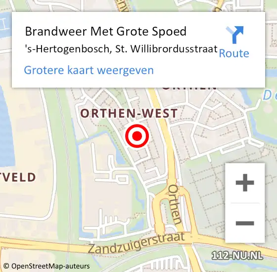 Locatie op kaart van de 112 melding: Brandweer Met Grote Spoed Naar 's-Hertogenbosch, St. Willibrordusstraat op 17 februari 2023 03:57