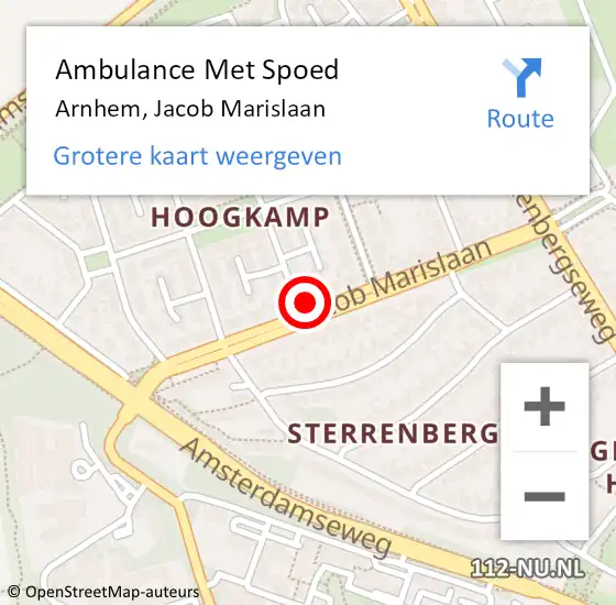 Locatie op kaart van de 112 melding: Ambulance Met Spoed Naar Arnhem, Jacob Marislaan op 17 februari 2023 04:16