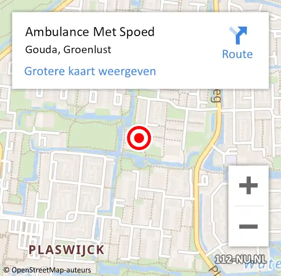 Locatie op kaart van de 112 melding: Ambulance Met Spoed Naar Gouda, Groenlust op 17 februari 2023 07:58