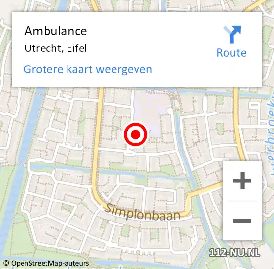 Locatie op kaart van de 112 melding: Ambulance Utrecht, Eifel op 15 augustus 2014 21:22