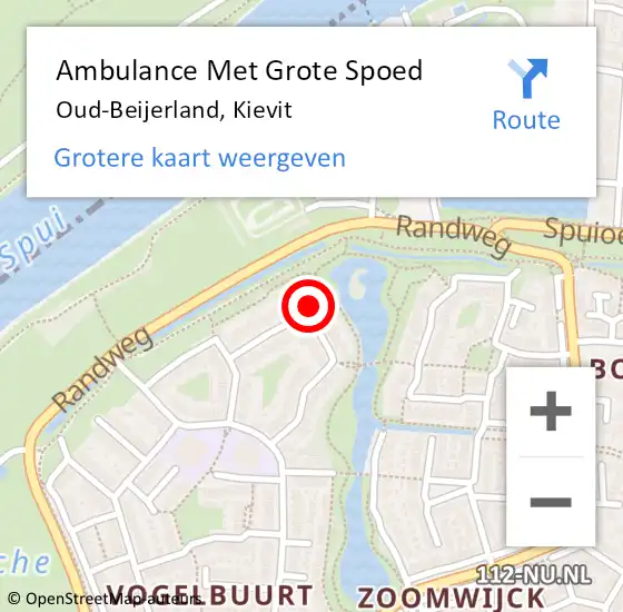 Locatie op kaart van de 112 melding: Ambulance Met Grote Spoed Naar Oud-Beijerland, Kievit op 17 februari 2023 08:28