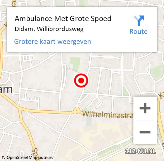 Locatie op kaart van de 112 melding: Ambulance Met Grote Spoed Naar Didam, Willibrordusweg op 17 februari 2023 09:29