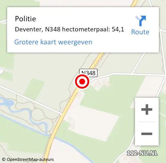 Locatie op kaart van de 112 melding: Politie Olst-Wijhe, N348 hectometerpaal: 54,1 op 17 februari 2023 10:06