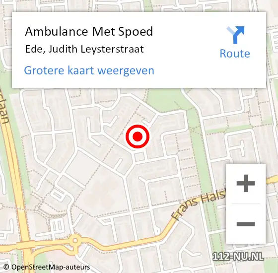 Locatie op kaart van de 112 melding: Ambulance Met Spoed Naar Ede, Judith Leysterstraat op 17 februari 2023 10:42