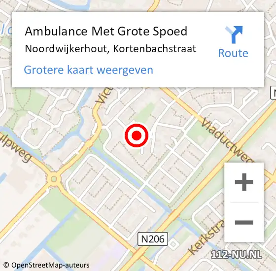 Locatie op kaart van de 112 melding: Ambulance Met Grote Spoed Naar Noordwijkerhout, Kortenbachstraat op 17 februari 2023 10:54