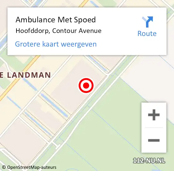 Locatie op kaart van de 112 melding: Ambulance Met Spoed Naar Hoofddorp, Contour Avenue op 17 februari 2023 10:55