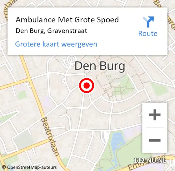 Locatie op kaart van de 112 melding: Ambulance Met Grote Spoed Naar Den Burg, Gravenstraat op 17 februari 2023 11:09