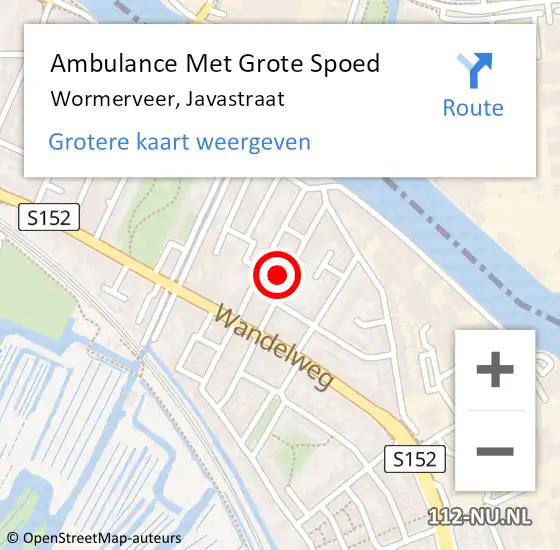 Locatie op kaart van de 112 melding: Ambulance Met Grote Spoed Naar Wormerveer, Javastraat op 17 februari 2023 11:29