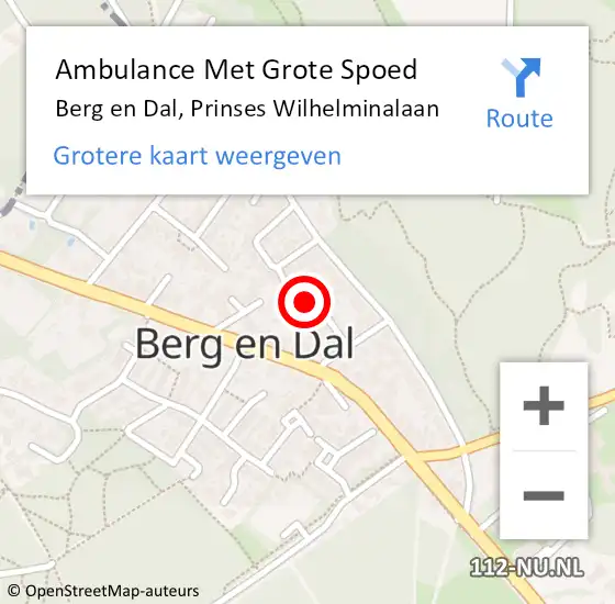 Locatie op kaart van de 112 melding: Ambulance Met Grote Spoed Naar Berg en Dal, Prinses Wilhelminalaan op 17 februari 2023 11:58