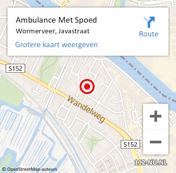 Locatie op kaart van de 112 melding: Ambulance Met Spoed Naar Wormerveer, Javastraat op 17 februari 2023 12:28