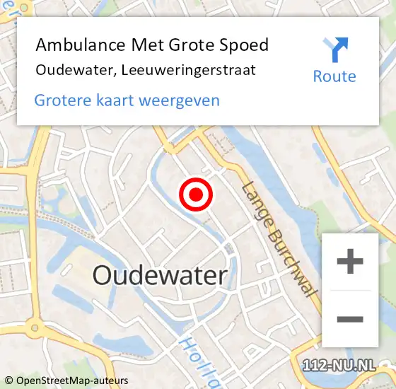 Locatie op kaart van de 112 melding: Ambulance Met Grote Spoed Naar Oudewater, Leeuweringerstraat op 17 februari 2023 12:40