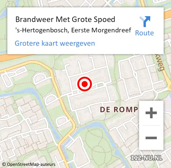 Locatie op kaart van de 112 melding: Brandweer Met Grote Spoed Naar 's-Hertogenbosch, Eerste Morgendreef op 17 februari 2023 13:07