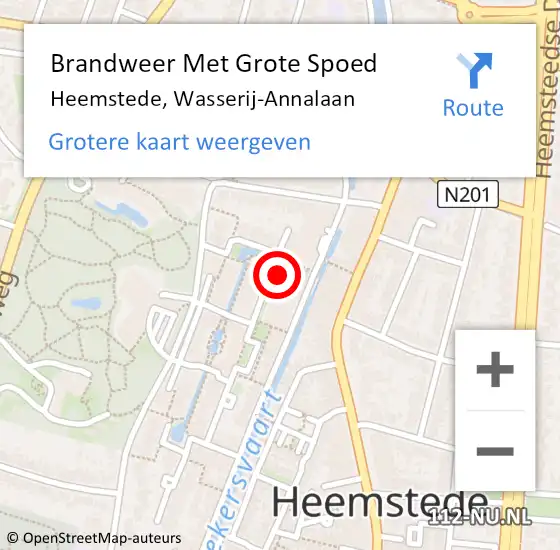 Locatie op kaart van de 112 melding: Brandweer Met Grote Spoed Naar Heemstede, Wasserij-Annalaan op 17 februari 2023 13:12