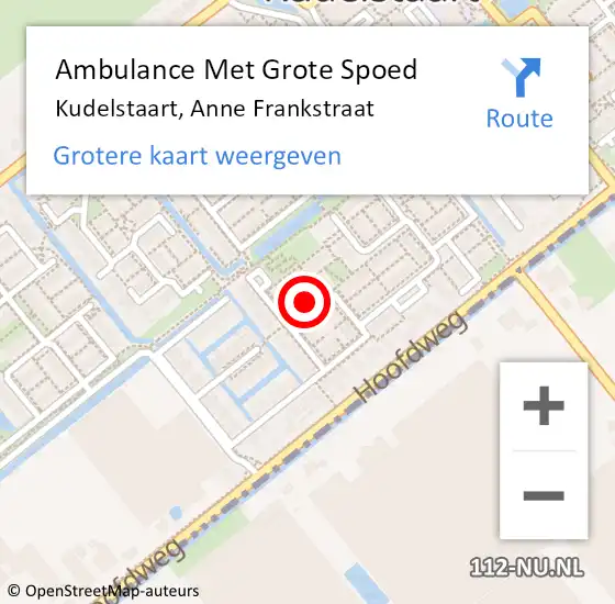 Locatie op kaart van de 112 melding: Ambulance Met Grote Spoed Naar Kudelstaart, Anne Frankstraat op 17 februari 2023 13:25