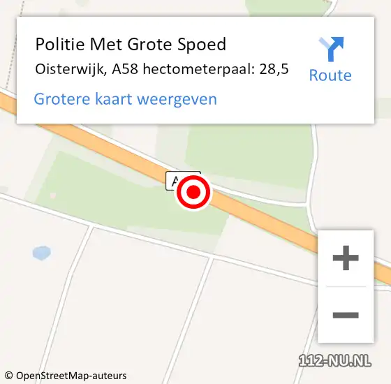 Locatie op kaart van de 112 melding: Politie Met Grote Spoed Naar Oisterwijk, A58 hectometerpaal: 28,5 op 17 februari 2023 13:28