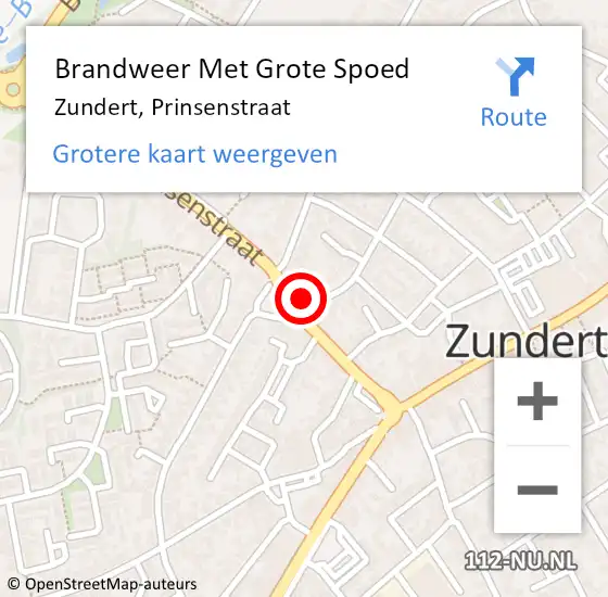 Locatie op kaart van de 112 melding: Brandweer Met Grote Spoed Naar Zundert, Prinsenstraat op 17 februari 2023 13:43