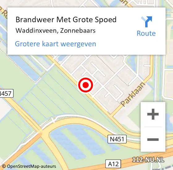 Locatie op kaart van de 112 melding: Brandweer Met Grote Spoed Naar Waddinxveen, Zonnebaars op 17 februari 2023 14:20