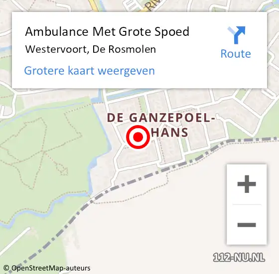 Locatie op kaart van de 112 melding: Ambulance Met Grote Spoed Naar Westervoort, De Rosmolen op 17 februari 2023 14:40