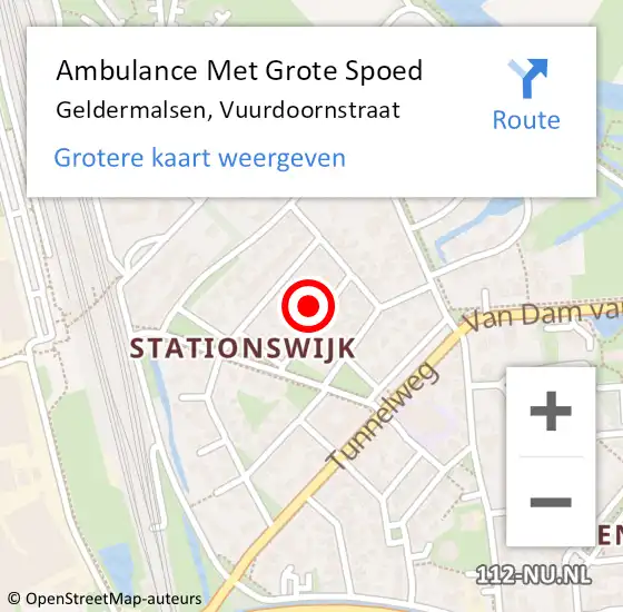 Locatie op kaart van de 112 melding: Ambulance Met Grote Spoed Naar Geldermalsen, Vuurdoornstraat op 17 februari 2023 15:44