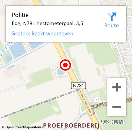 Locatie op kaart van de 112 melding: Politie Ede, N781 hectometerpaal: 3,5 op 17 februari 2023 15:46