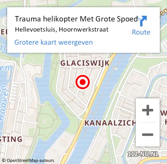 Locatie op kaart van de 112 melding: Trauma helikopter Met Grote Spoed Naar Hellevoetsluis, Hoornwerkstraat op 17 februari 2023 16:22