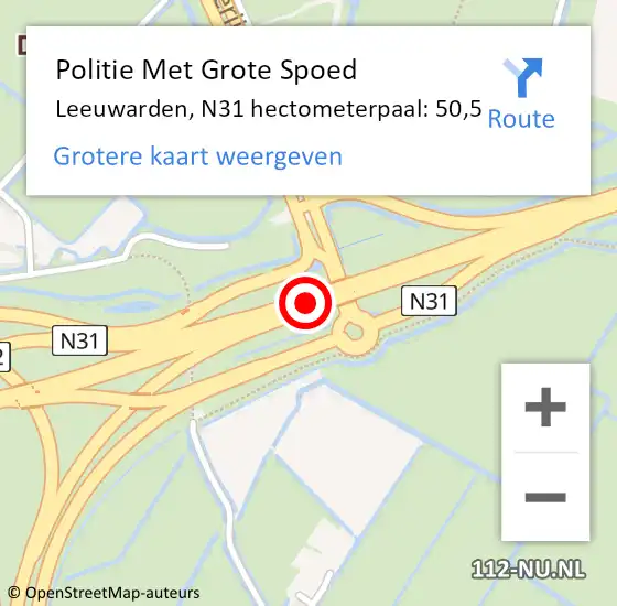 Locatie op kaart van de 112 melding: Politie Met Grote Spoed Naar Leeuwarden, N31 hectometerpaal: 50,5 op 17 februari 2023 16:51