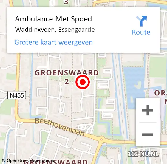 Locatie op kaart van de 112 melding: Ambulance Met Spoed Naar Waddinxveen, Essengaarde op 17 februari 2023 16:56