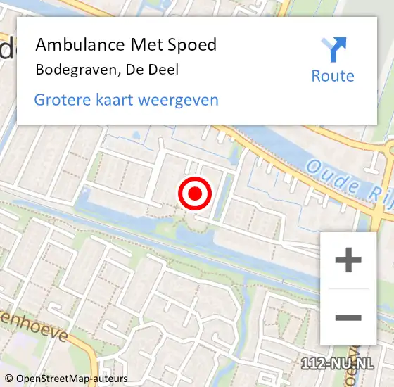 Locatie op kaart van de 112 melding: Ambulance Met Spoed Naar Bodegraven, De Deel op 17 februari 2023 17:07