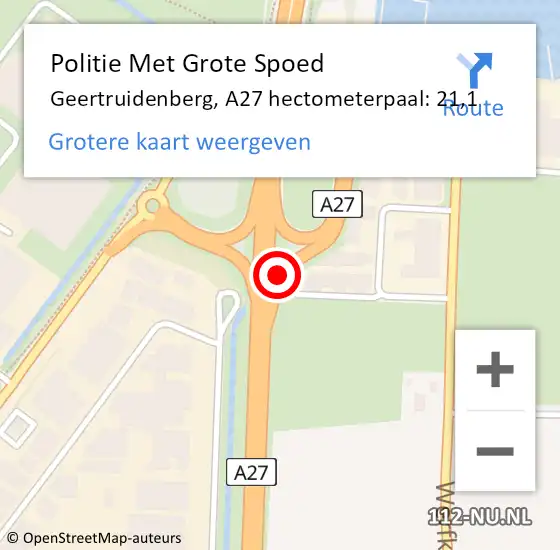 Locatie op kaart van de 112 melding: Politie Met Grote Spoed Naar Geertruidenberg, A27 hectometerpaal: 21,1 op 17 februari 2023 17:47