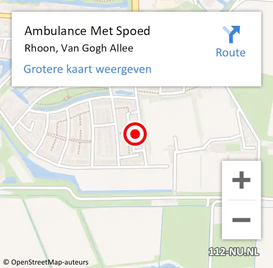 Locatie op kaart van de 112 melding: Ambulance Met Spoed Naar Rhoon, Van Gogh Allee op 17 februari 2023 18:10