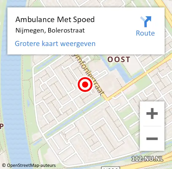 Locatie op kaart van de 112 melding: Ambulance Met Spoed Naar Nijmegen, Bolerostraat op 17 februari 2023 18:42