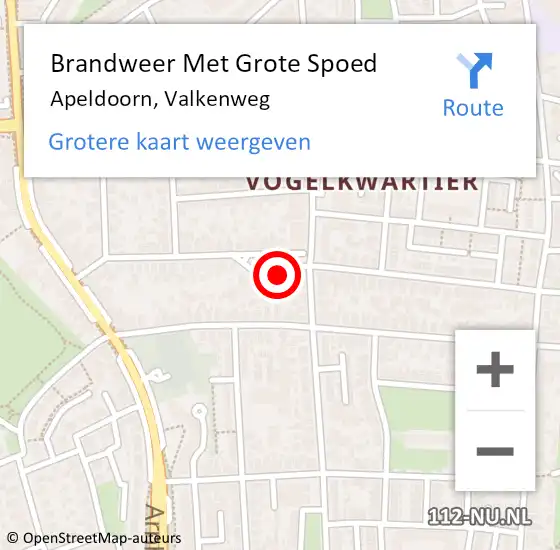 Locatie op kaart van de 112 melding: Brandweer Met Grote Spoed Naar Apeldoorn, Valkenweg op 17 februari 2023 20:02
