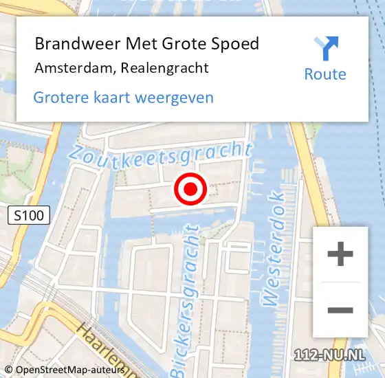 Locatie op kaart van de 112 melding: Brandweer Met Grote Spoed Naar Amsterdam, Realengracht op 17 februari 2023 20:14