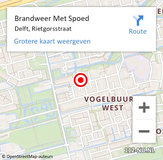 Locatie op kaart van de 112 melding: Brandweer Met Spoed Naar Delft, Rietgorsstraat op 17 februari 2023 20:22