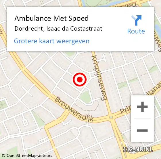 Locatie op kaart van de 112 melding: Ambulance Met Spoed Naar Dordrecht, Isaac da Costastraat op 17 februari 2023 20:52