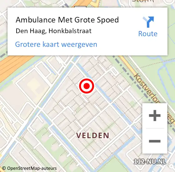 Locatie op kaart van de 112 melding: Ambulance Met Grote Spoed Naar Den Haag, Honkbalstraat op 17 februari 2023 21:01