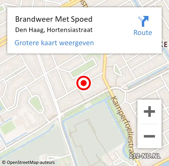 Locatie op kaart van de 112 melding: Brandweer Met Spoed Naar Den Haag, Hortensiastraat op 17 februari 2023 21:06
