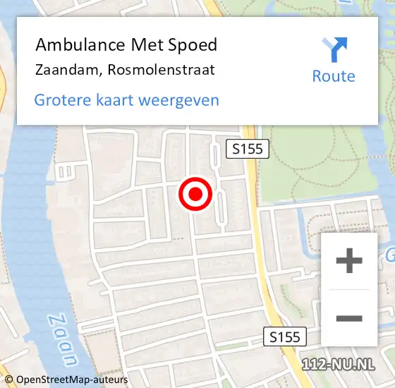 Locatie op kaart van de 112 melding: Ambulance Met Spoed Naar Zaandam, Rosmolenstraat op 17 februari 2023 21:19